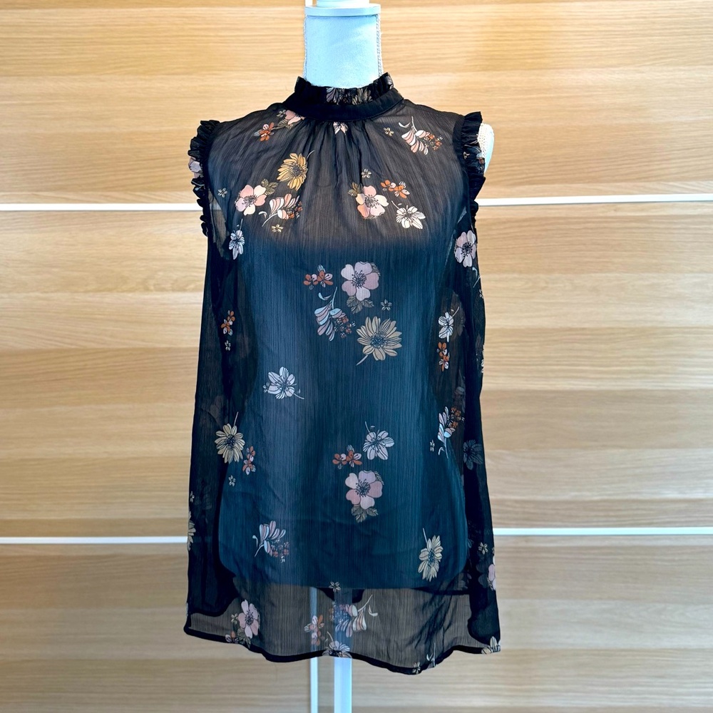 Who What Wear Black Floral Sheer Blouse